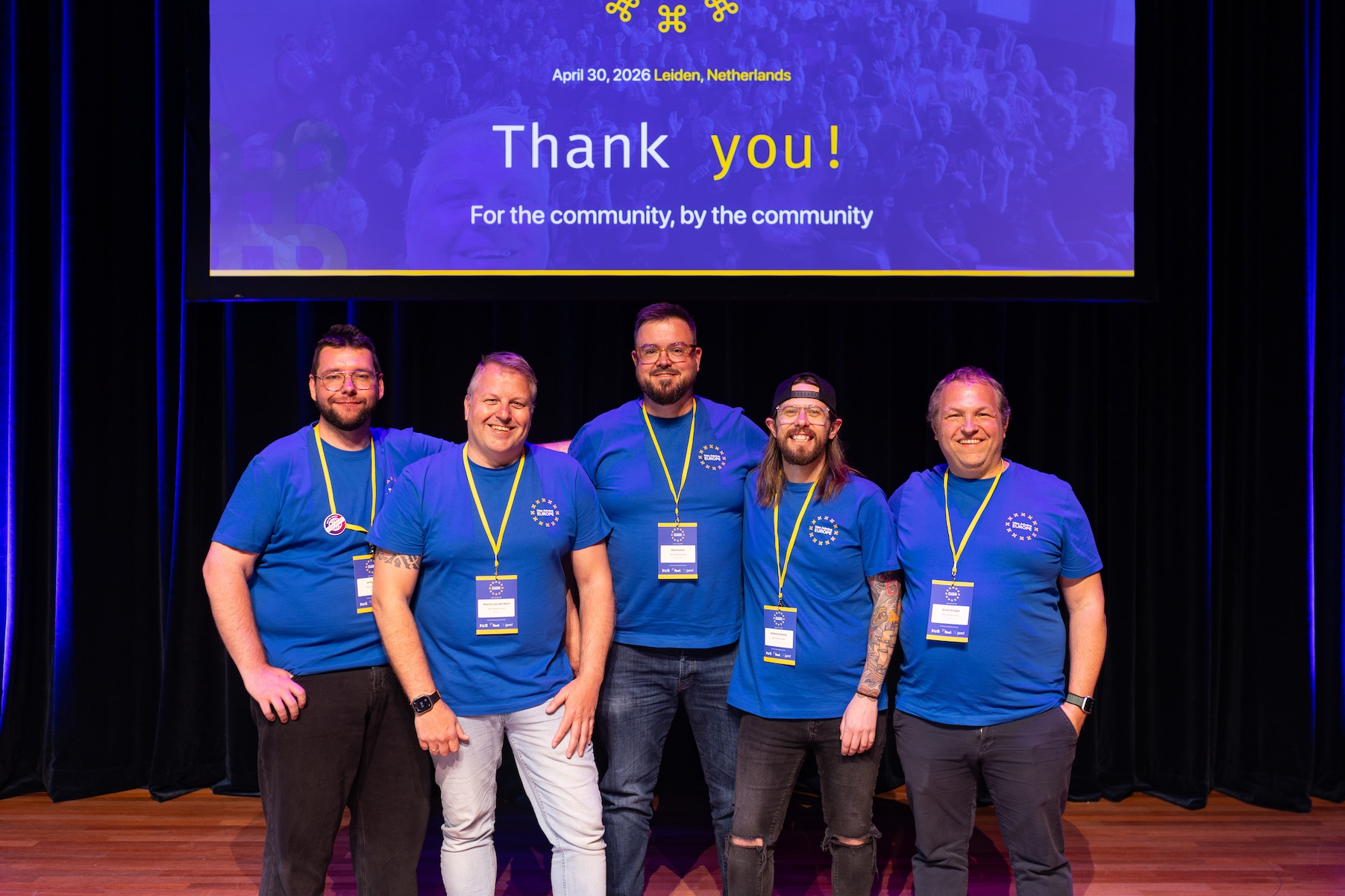 The Mac Admins Europe organizing team on stage in Leiden saying thank you